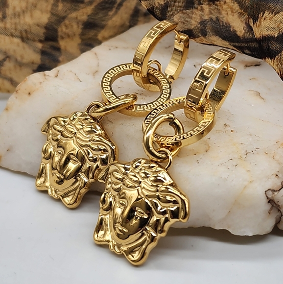 Versace Jewelry - Authentic Versace La Medusa Greca Large Medusa Head Hoop 14K Gold Plated